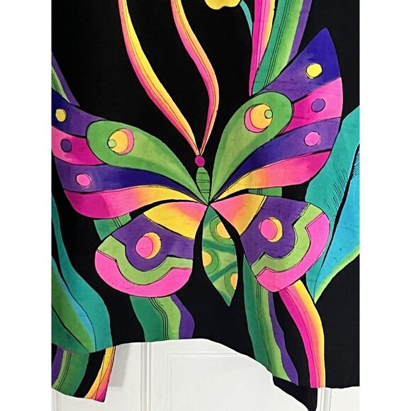 Yolanda Lorente Hand Painted 100% Silk Blazer •M• Butterfly Floral Jacket Black - Picture 8 of 10